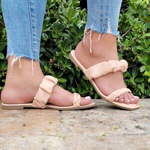 Women’s Nude Scrunchy Flats Sandals Easy Slip On